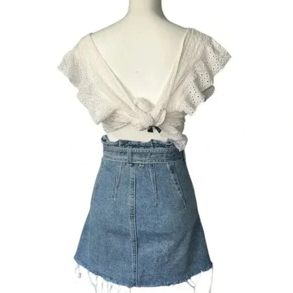 FREE PEOPLE - East Of Eden Denim Mini  Blue Washed Skirt Sz 24 - Picture 6 of 7